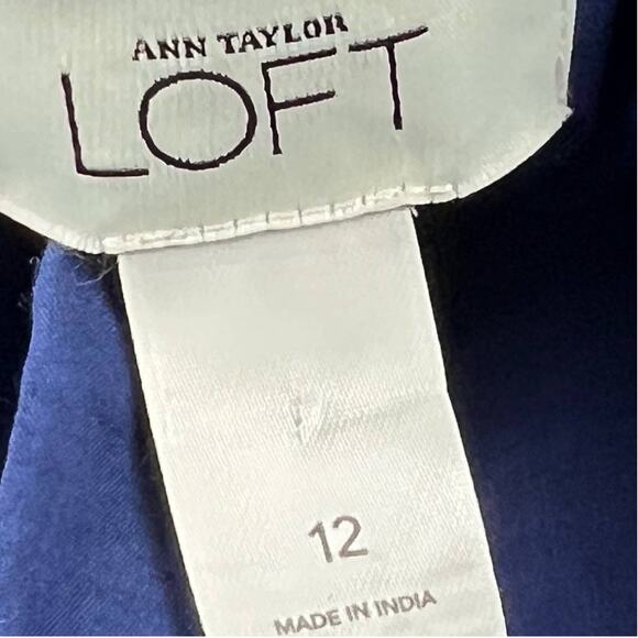 Ann Taylor LOFT Blue Halter Dress, White Beaded Belt Accent, Size 12 - Picture 7 of 11